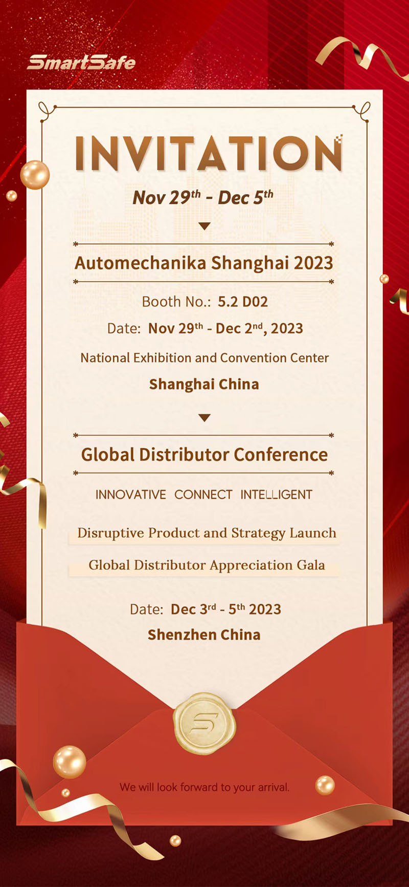 A Warm Invitation to SmartSafe’s First Global Distributor Conference & Shanghai Auto Parts Exhibition A Warm Invitation to SmartSafe’s First Global Distributor Conference & Shanghai Auto Parts Exhibition